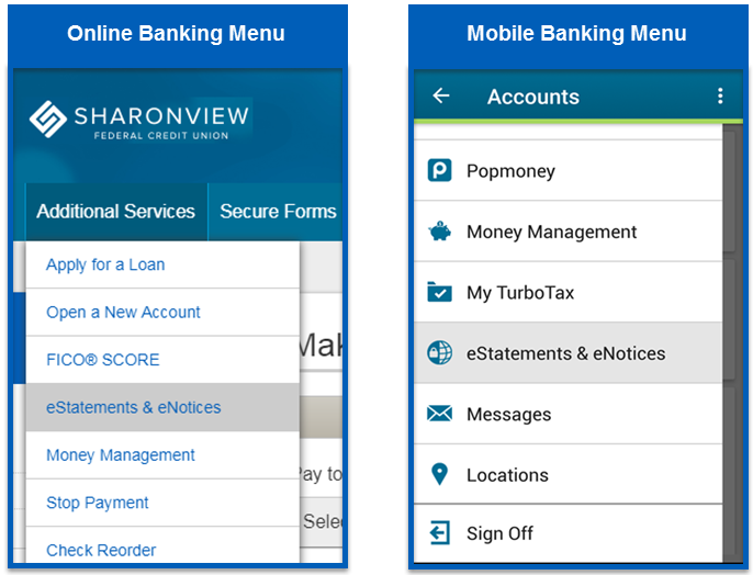 estatements-online-and-mobile-menus eStatements locations on both online and mobile banking menus