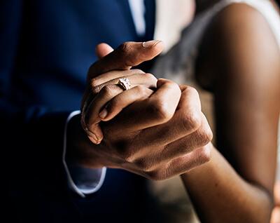 Dancing newlywed couple